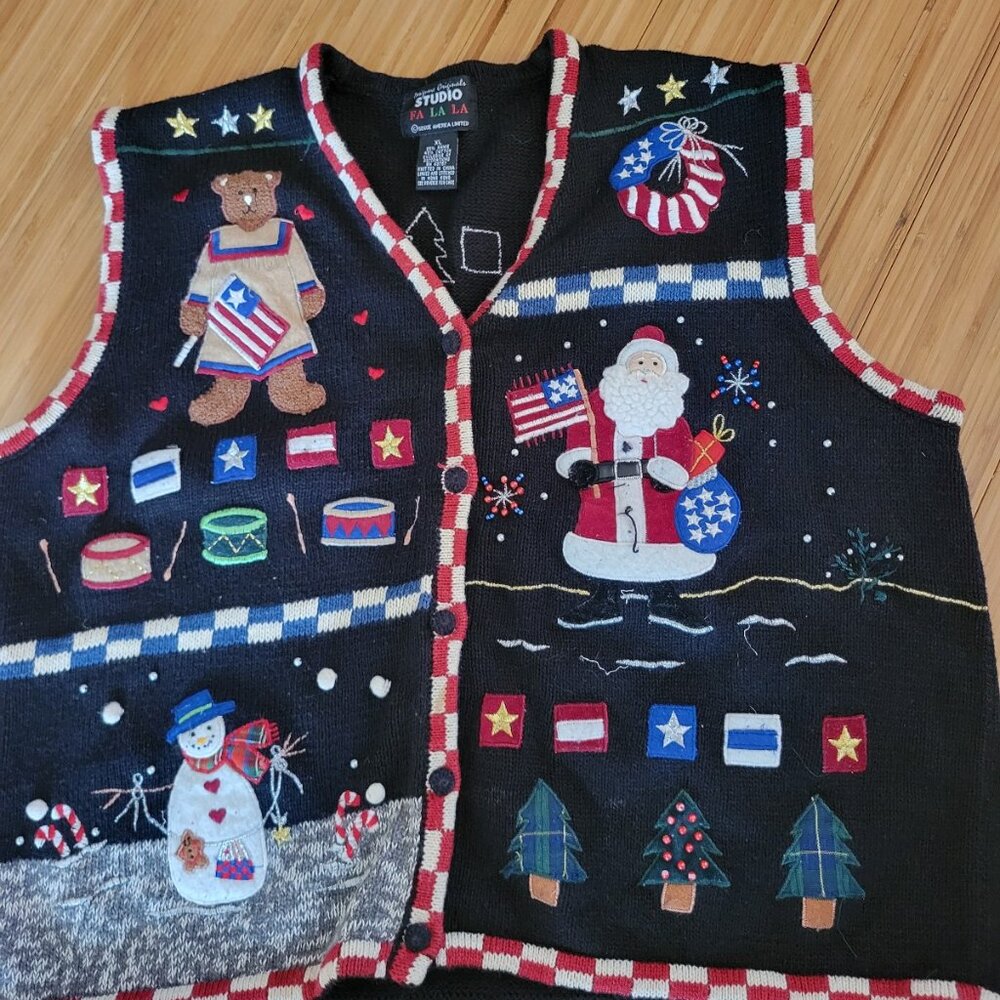 Designers Originals Studio Sweater Vest Xl New Patriotic Americana Christmas